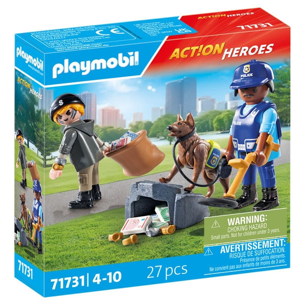Policier chien de recherche et voleur Playmobil