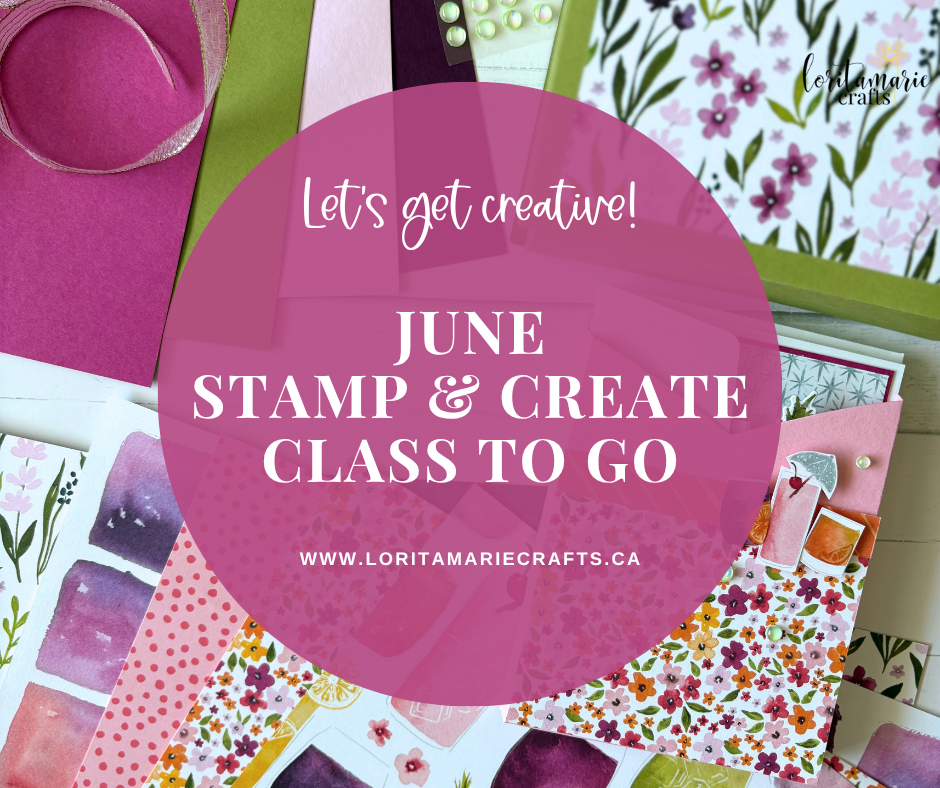 Preview of June Stamp & Create Class projects: a custom gift bag and note cards with summery designs.