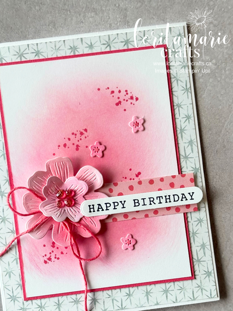 Stampin Up Impressions Abloom. pink. Birthday card idea.