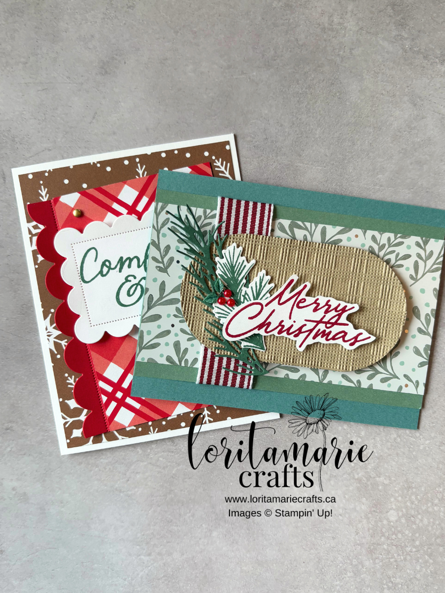 Stampin Up Card ideas 2026. Christmas Cards. Noel Tidings. Timeless Christmas DSP.