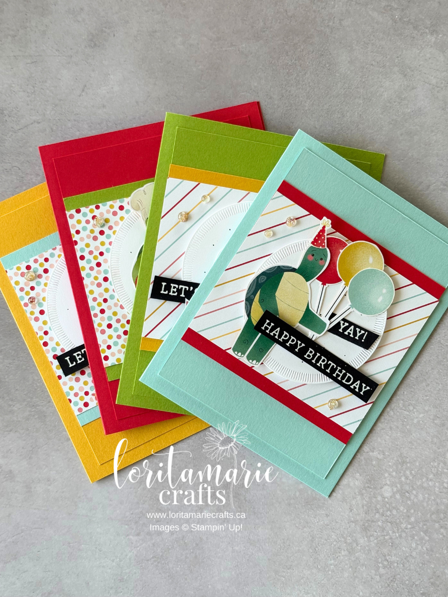 Turtle-y Cute Birthday Card Set featuring playful turtle designs and bright colours.