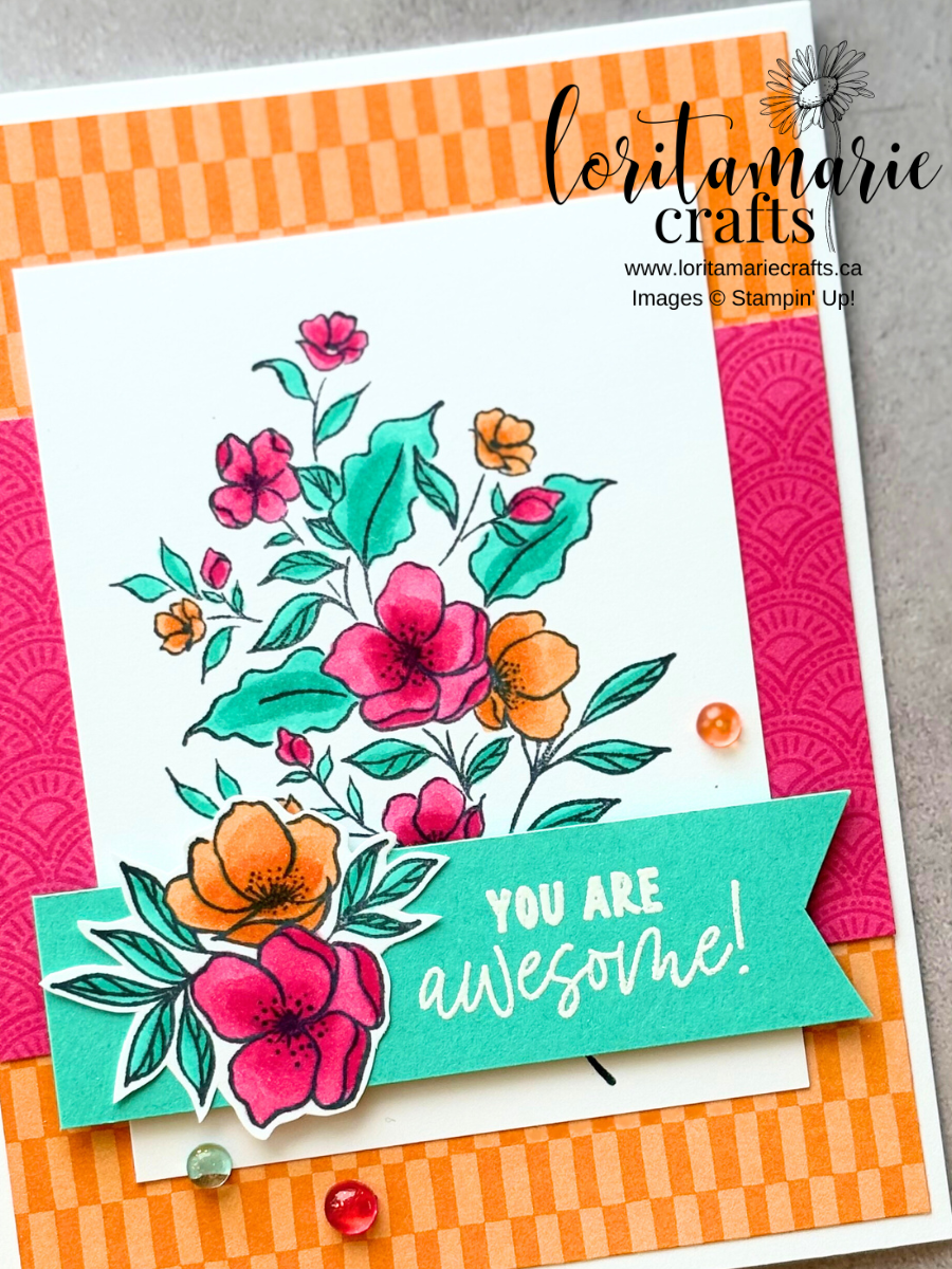 Stampin Up Memorable Blooms Stamp Set. Friends of the Ocean DSP.