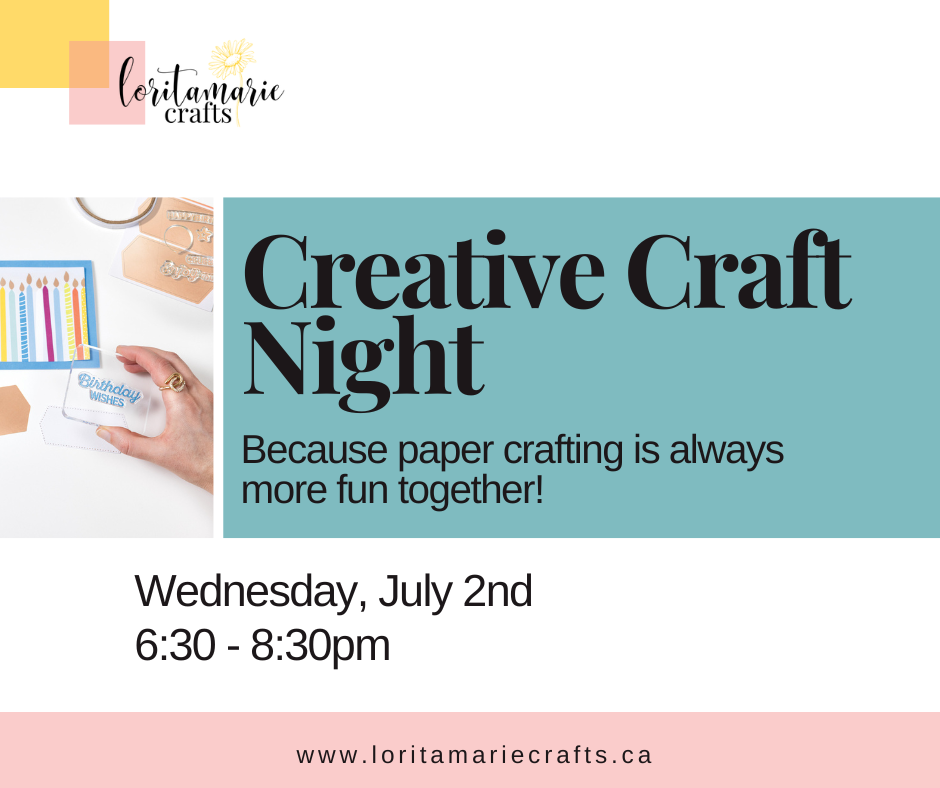 July Craft Night banner with crafting supplies and bright colours.