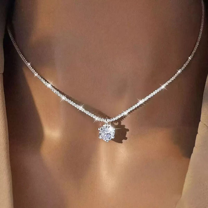 GRA Moissanite 6 Prong Crown Pendant Necklace Real S925 Sterling Silver Sparklin