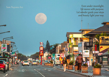 Full moon is rising over the main street in Swakopmund
