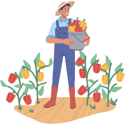 caricatura agricultor recolectando la cosecha