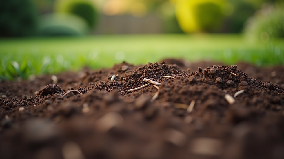 Close-up view of freshly laid mulch in a garden bed