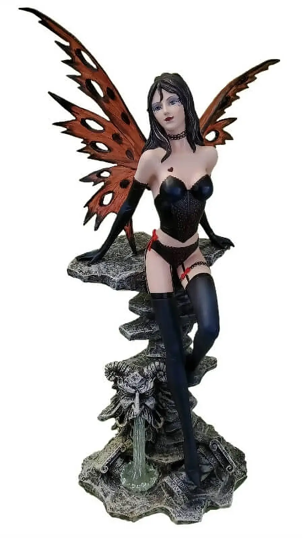 Fée dark assise sur fontaine en pierre Figurine PIETRA