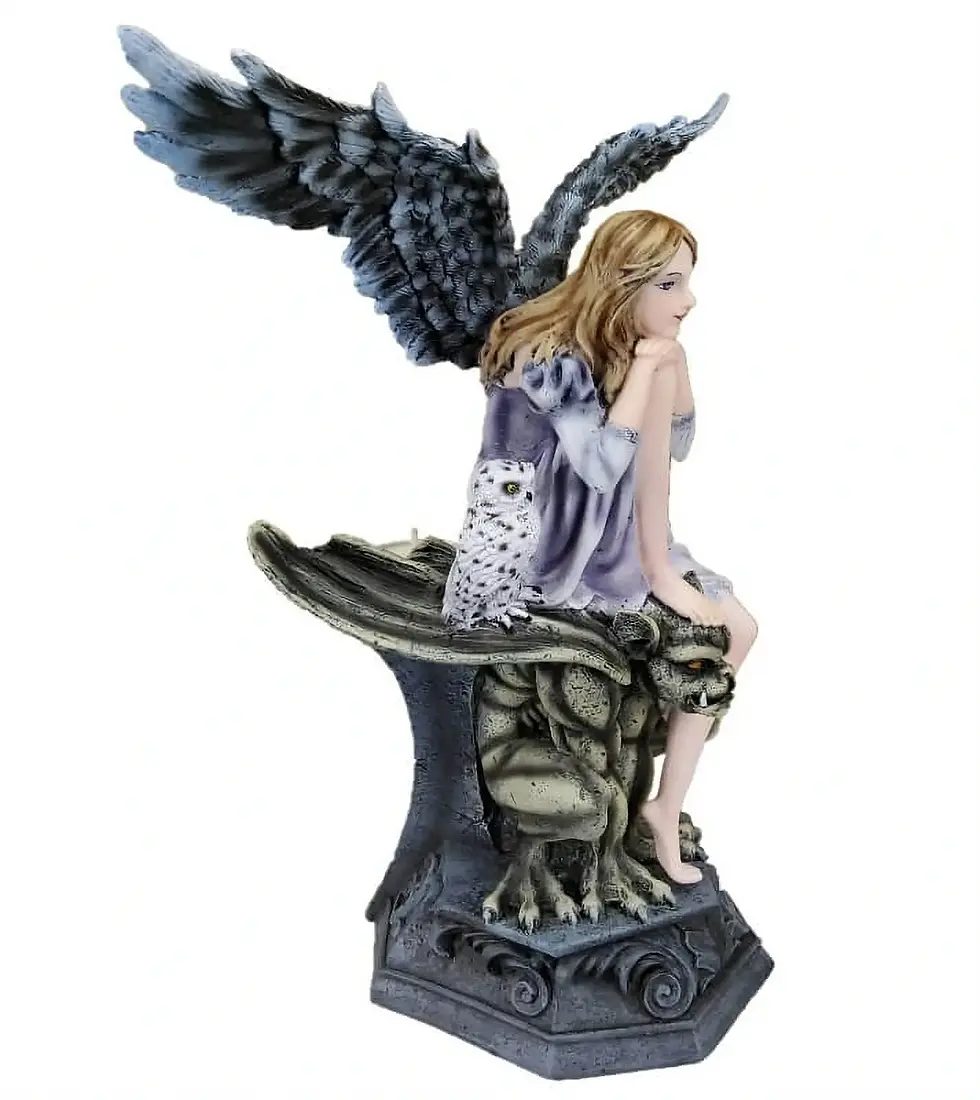 Miniature : Fée ange noir assise sur gargouille figurine ELIANA