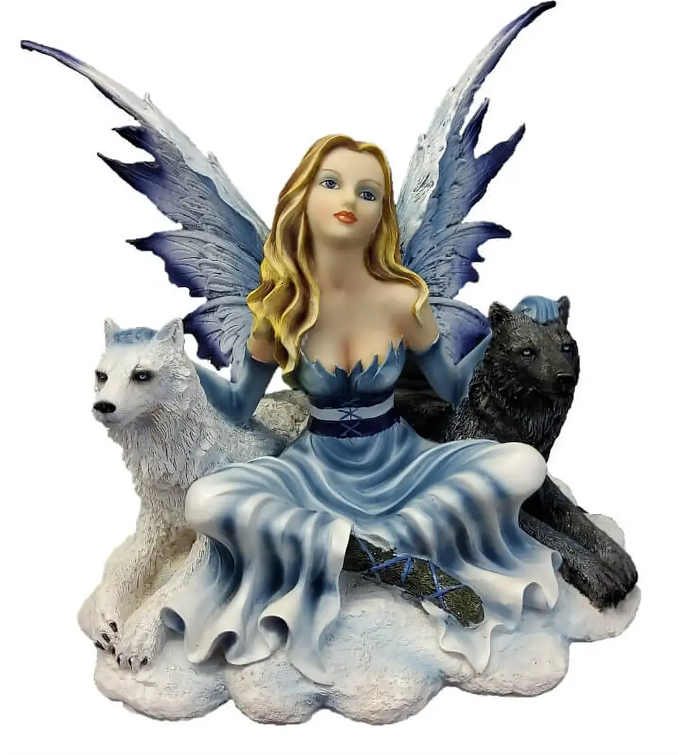 Fée avec loup noir et blanc Figurine CELIA