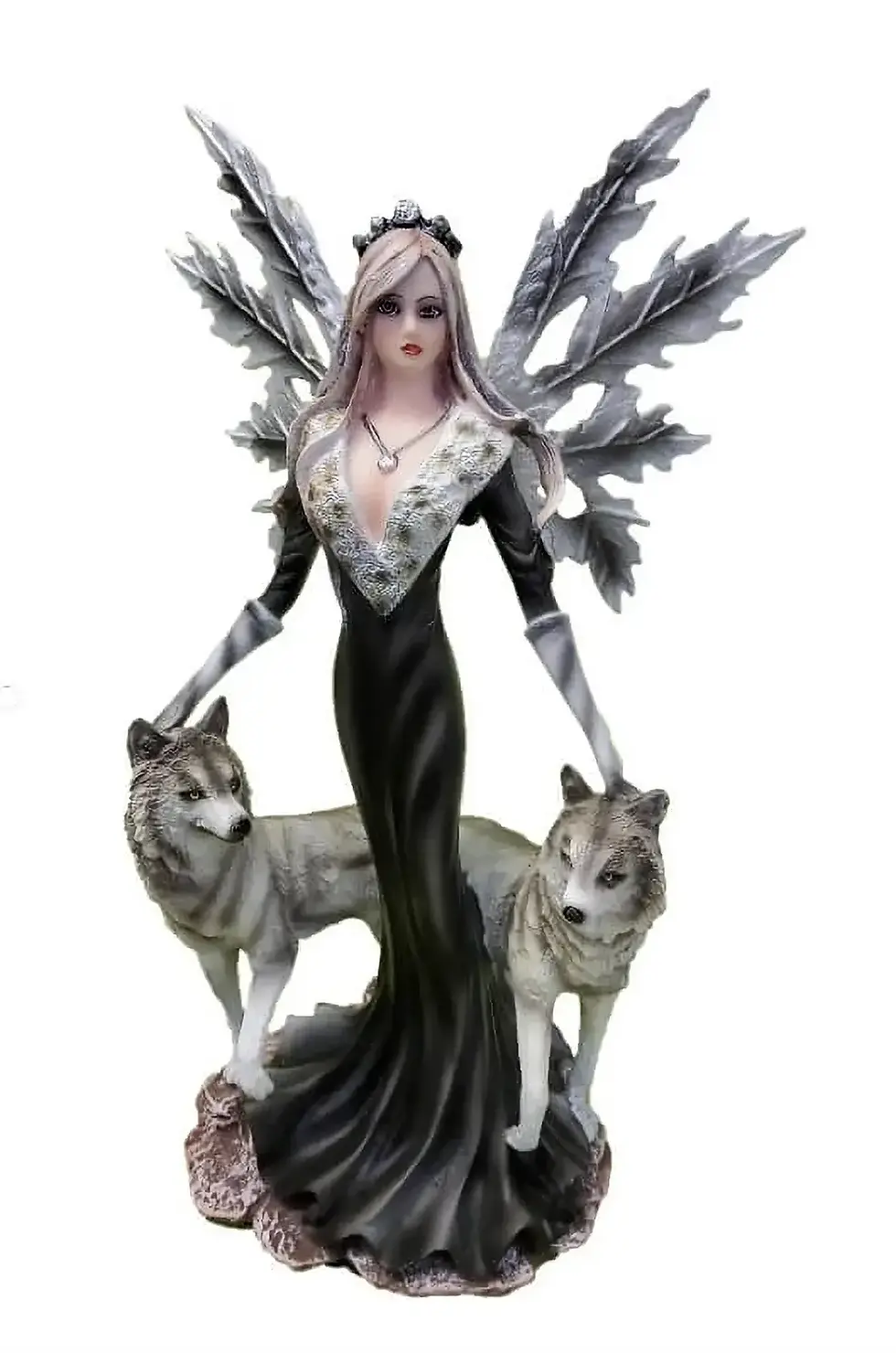 Fée en robe noire et loups Figurine Barbara