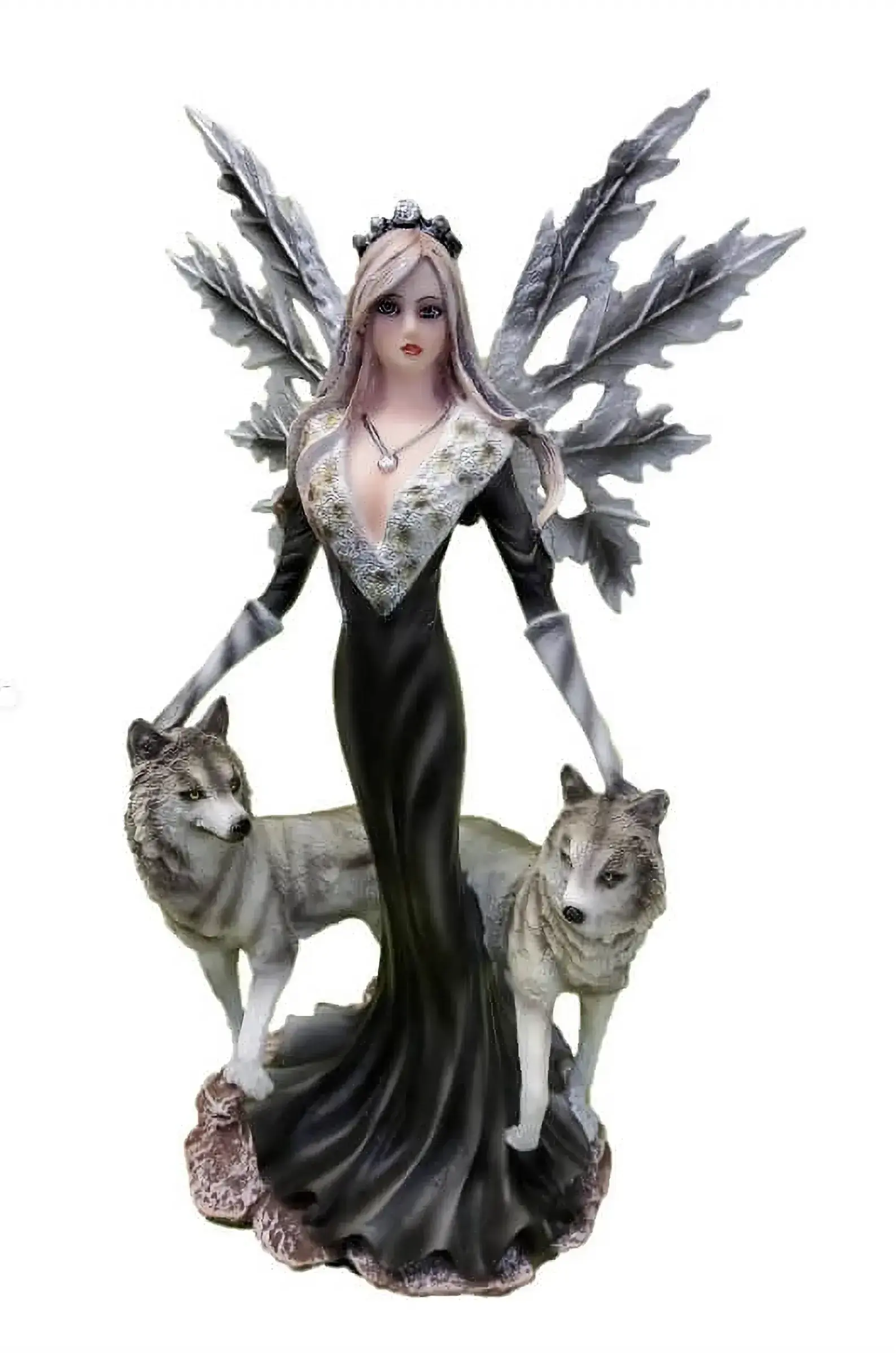 Fée en robe noire et loups Figurine Barbara