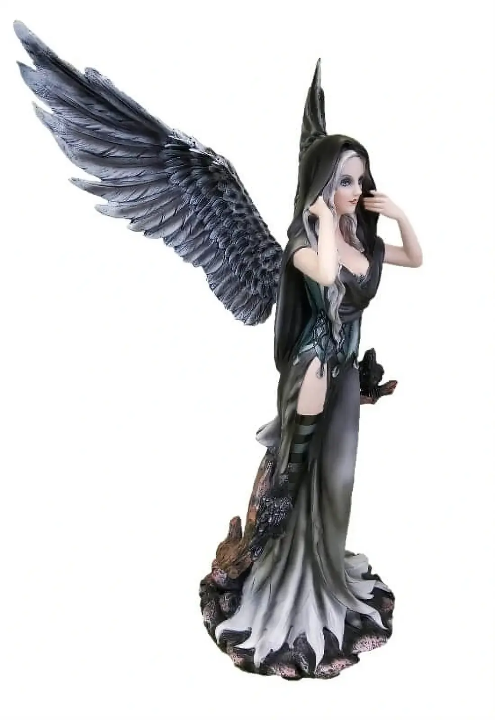 Miniature : Fée ange noir avec corbeaux figurine HELENIA