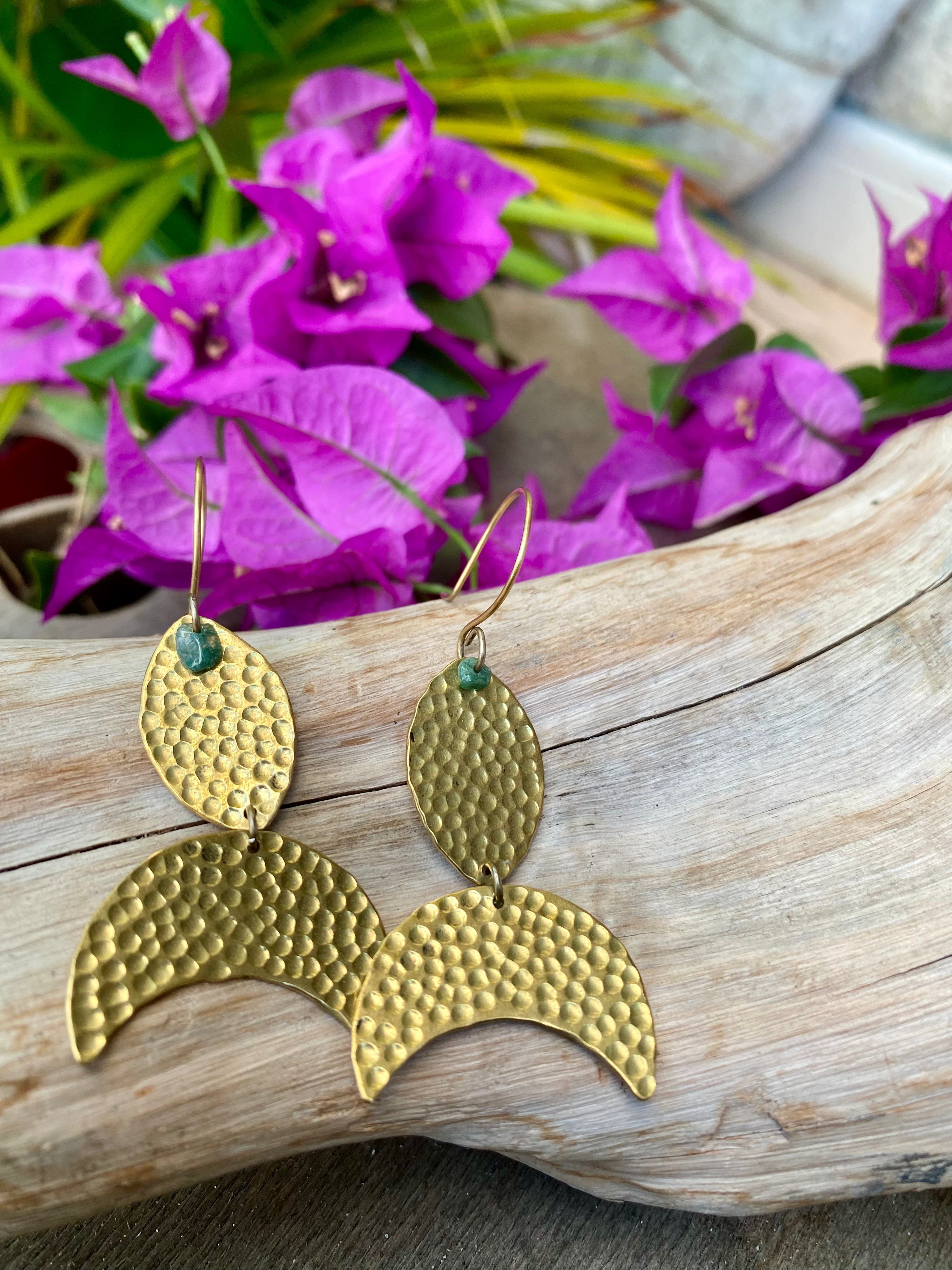 Boucles « Lune » Aventurine - Laiton