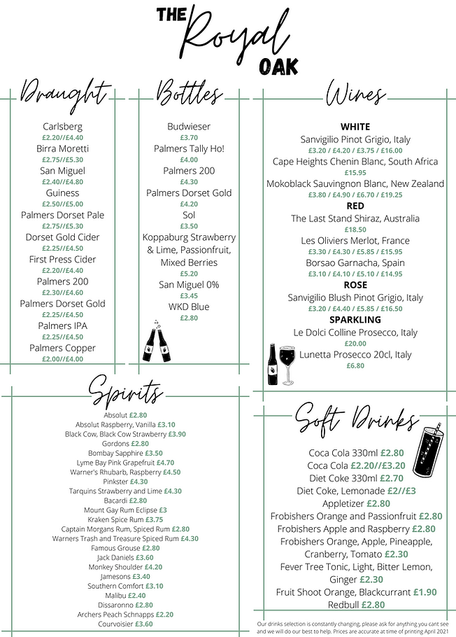 The Royal Oak drinks