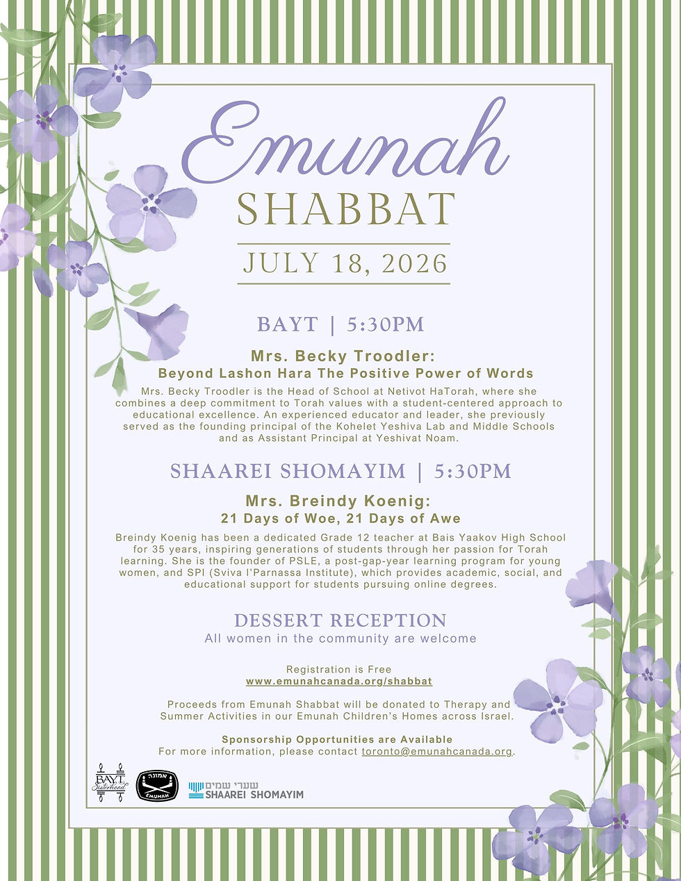 Toronto Emunah Shabbat 2026