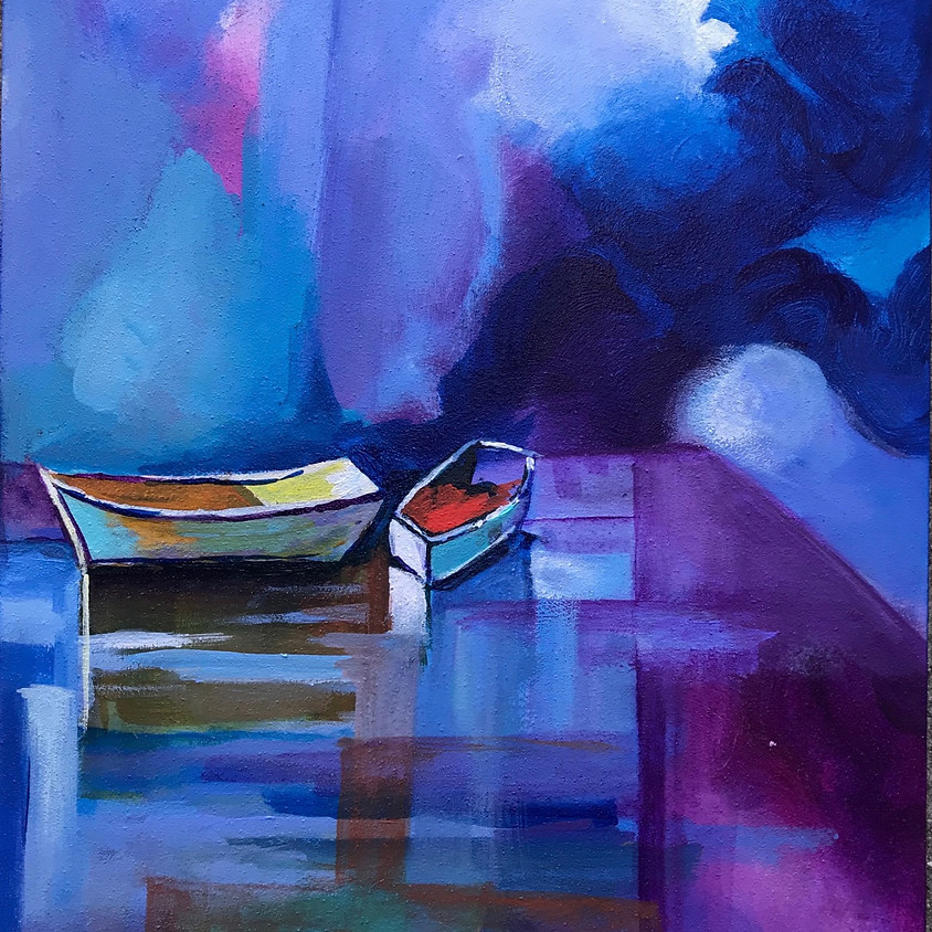 Boats on Lake Painting