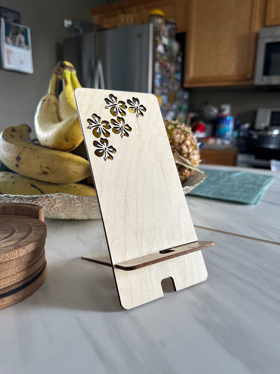 Thumbnail: Flower Cellphone Holder/Stand, Phone stand, Solid Wood Cell Phone Stand.