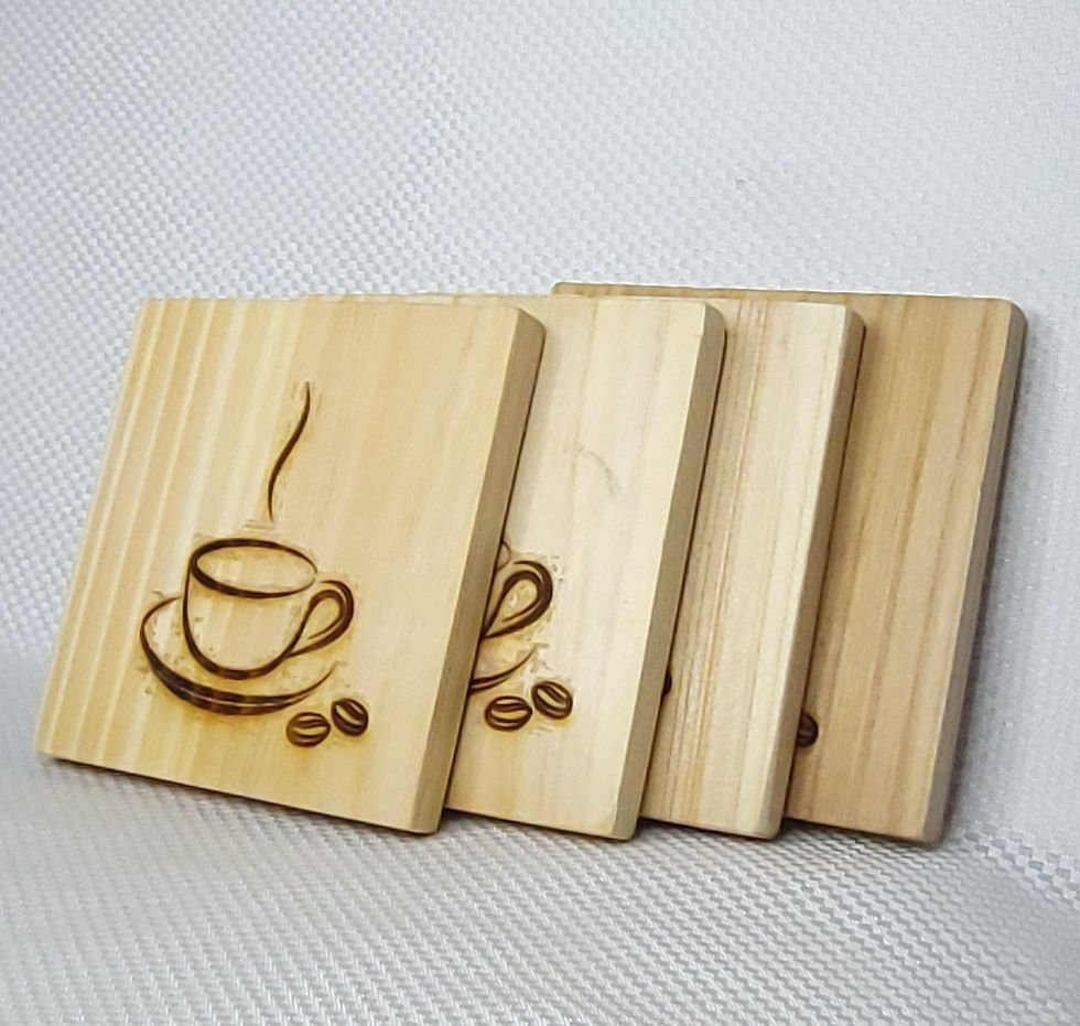 Thumbnail: Coffee Square Wood Coasters, Set of 4, Housewarming Gift, Wooden Laser Coasters,