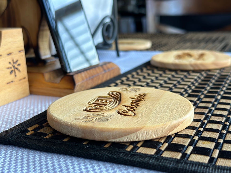 Thumbnail: Colombian Round Wood Coasters, Set of 4, Housewarming Gift, Wooden Laser Coaster