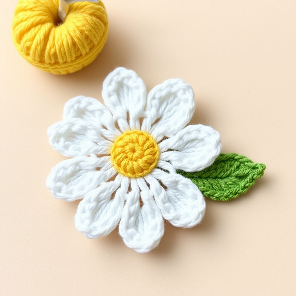 flat crochet daisy applique with yellow center and white petals
