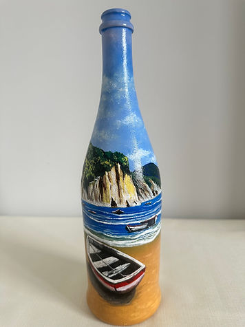 The solitary boat - acrylic on bottle