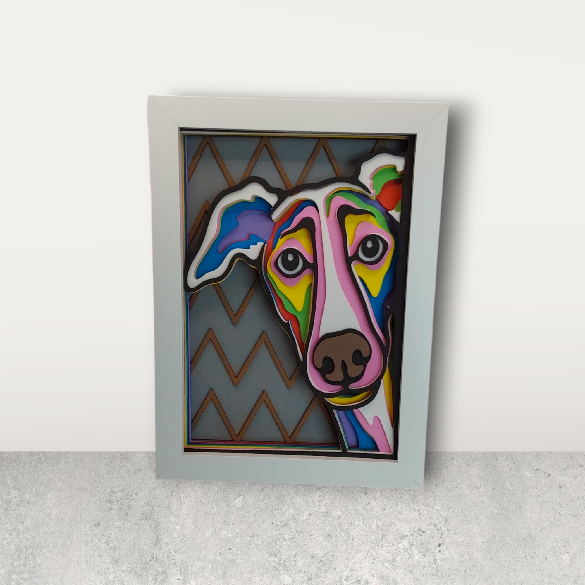 Peeking Greyhound - Layered 3D Wall Art - Framed