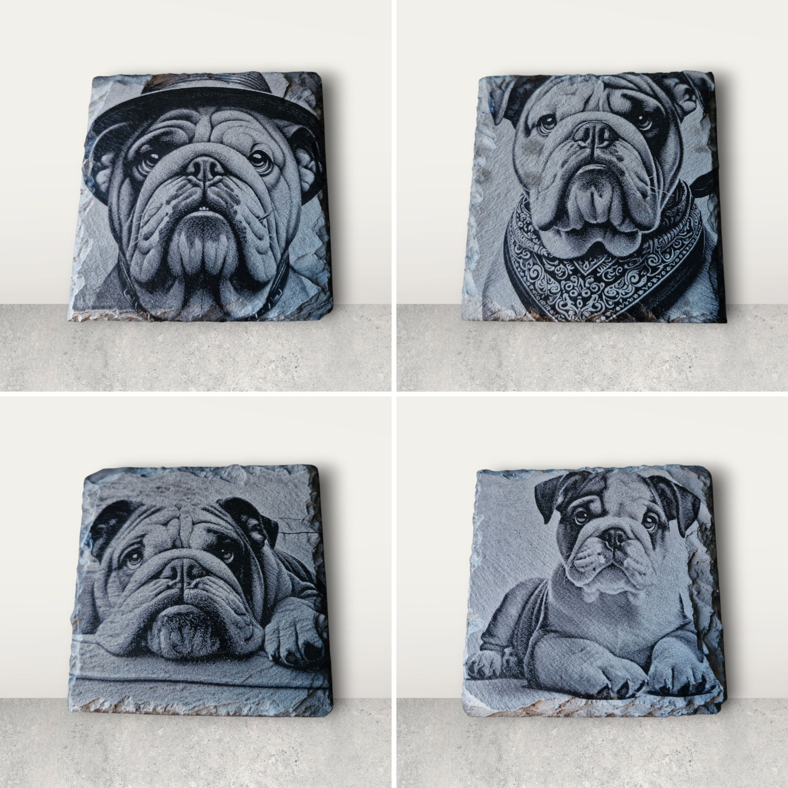 British Bulldog Collection of Slate Coasters - Set of 4