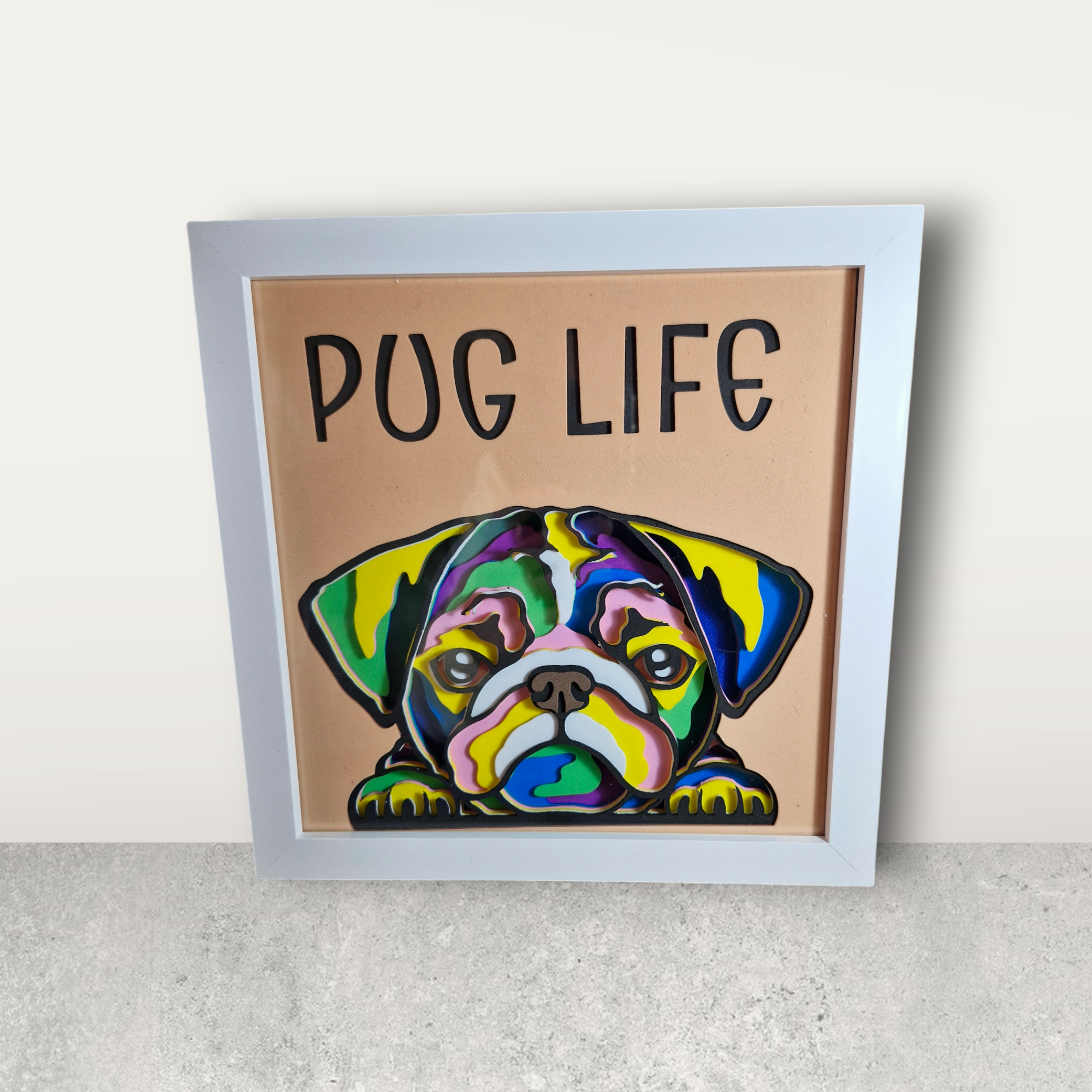 Pug 'Pug Life' - Layered 3D Wall Art - Framed