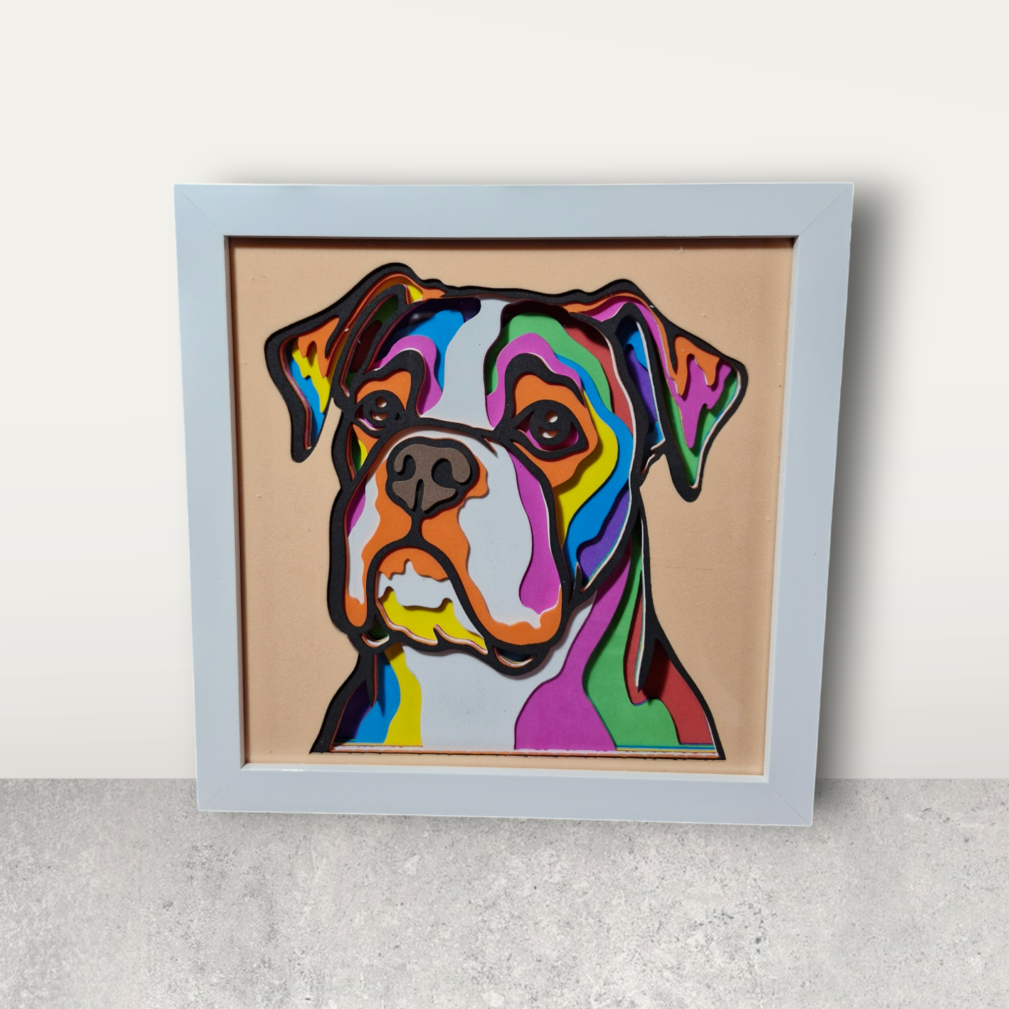 Boxer Dog 3D Wall Art - Layered 3D Wall Art - Framed