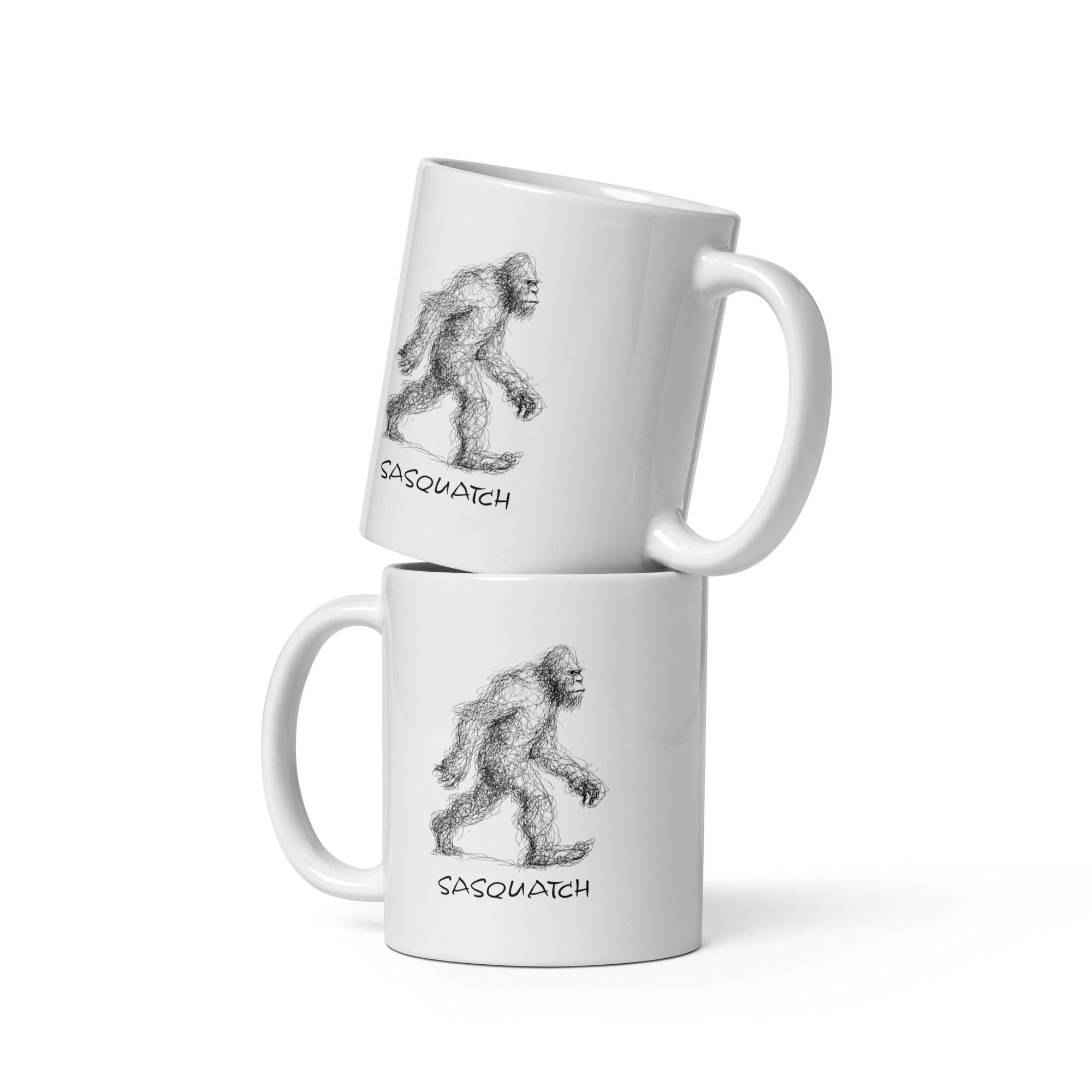 Sasquatch Hand Drawn - White glossy mug