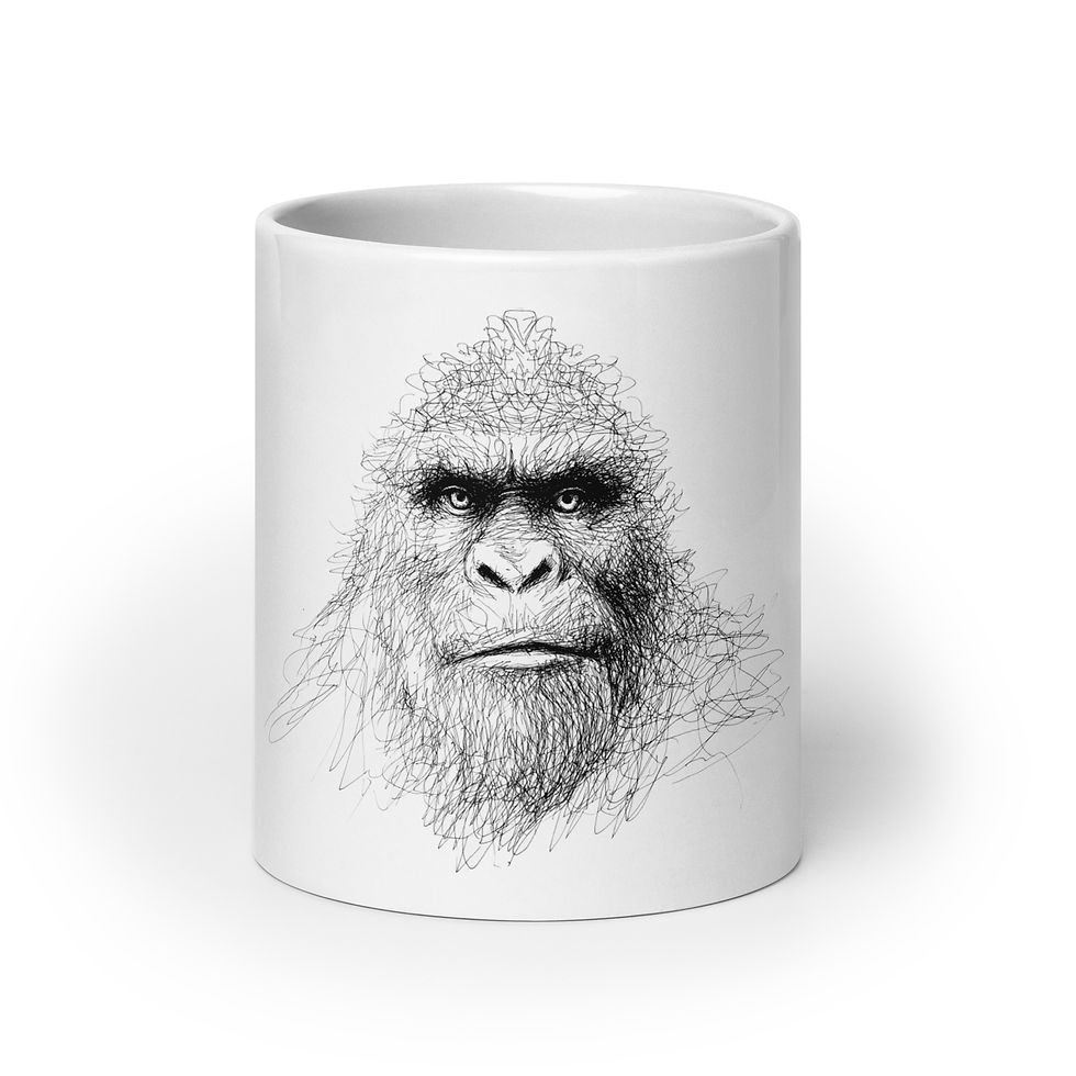 Thumbnail: Sasquatch Hand Drawn Face - White glossy mug