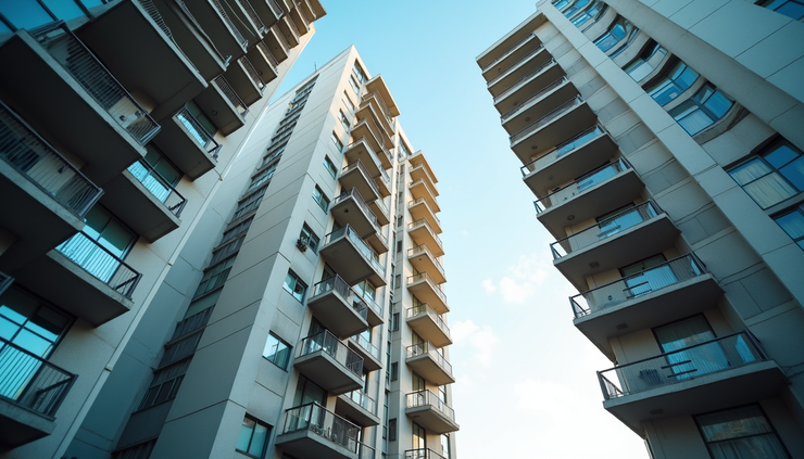 Eye-level view of a modern Toronto condominium building with balconies and glass windows