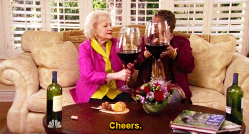 Betty White with a giant glass of wine.