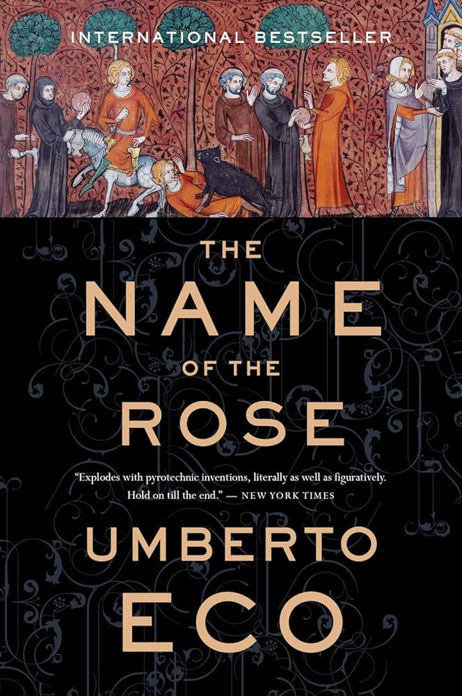 Book cover of The Name of the Rose by Umberto Eco.