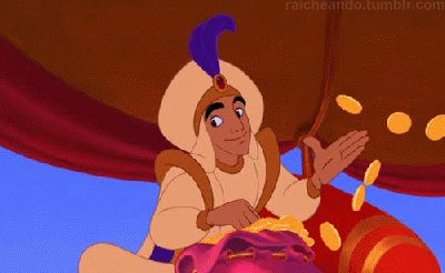 Aladdin throwing money.