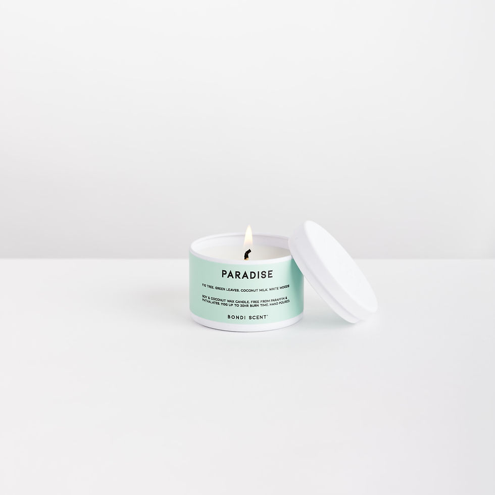 Thumbnail: Bondi Scent Paradise Candle Tin lit up