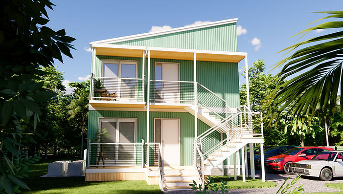This multiunit workforce housing project in St. Croix, US Virgin Islands, provides functional and comfortable living spaces designed to support the local working community. Spanning a total of 2,050 SF, the development features two multiple occupant units, each with two bedrooms, a shared bathroom, and an open kitchen and living area. 

Each bedroom includes a private patio, offering residents a personal outdoor space to relax and enjoy the island’s natural beauty. Thoughtfully designed for efficiency and comfort, the project reflects a commitment to creating affordable, high-quality housing that fosters a sense of privacy and community.