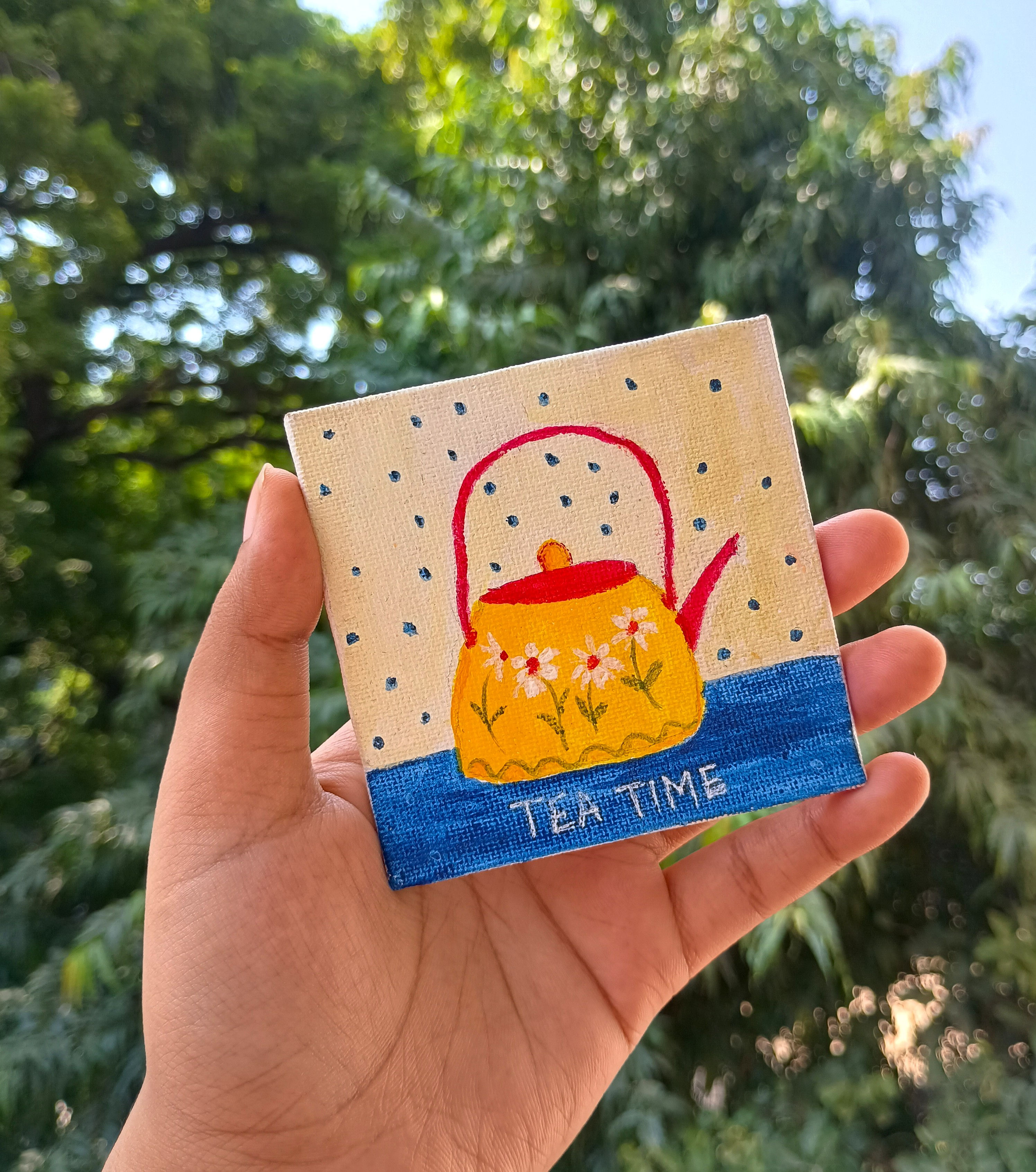 Tea Kettle - Original Hand painted desk art cum magnet