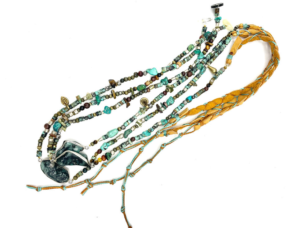 Miniature : Bracelet 4 tours Nuna Emeraude Turquoise africaine et cuir