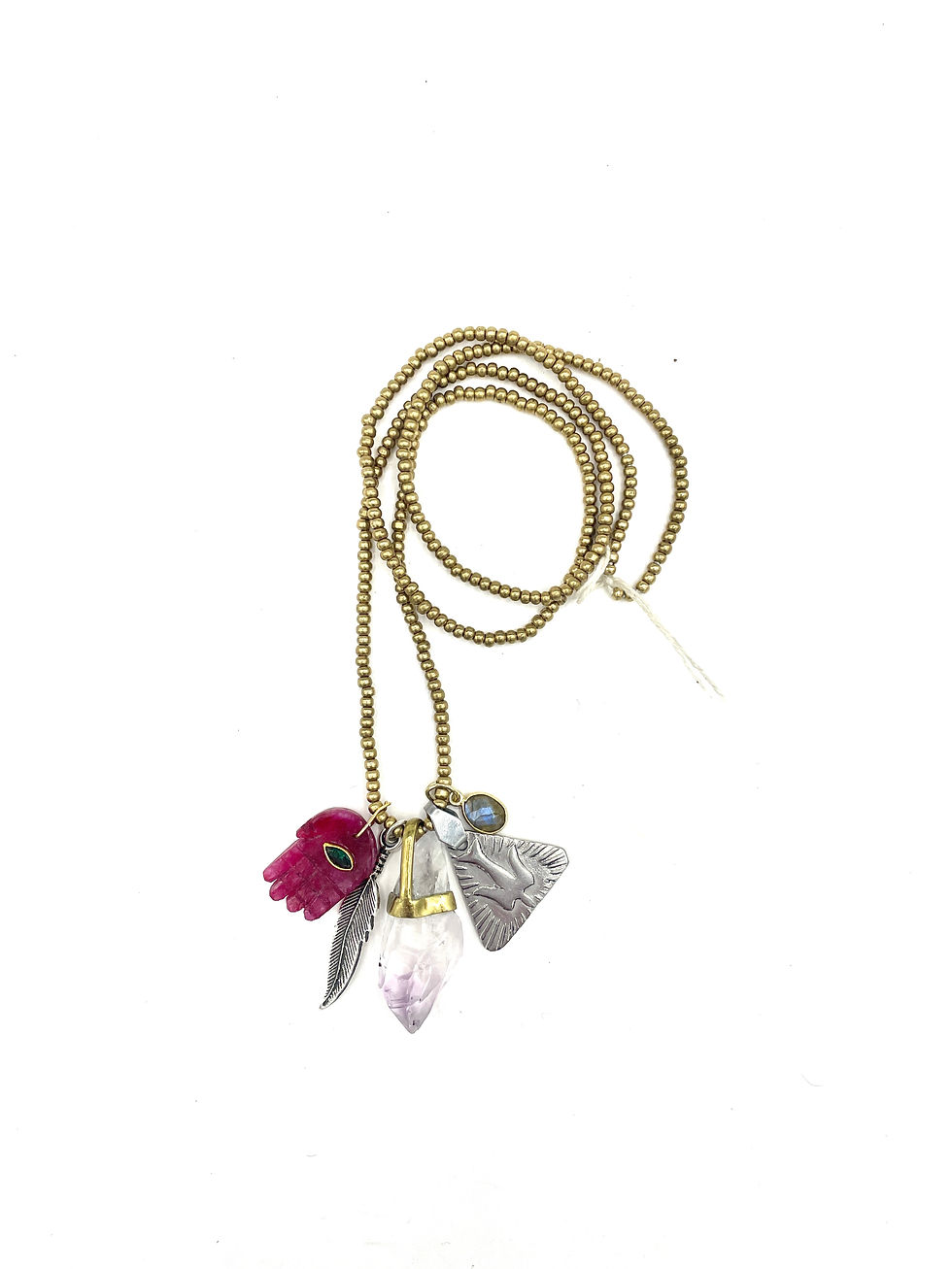 Miniature : Collier Grigri Protection Améthyste et main argent et bronze