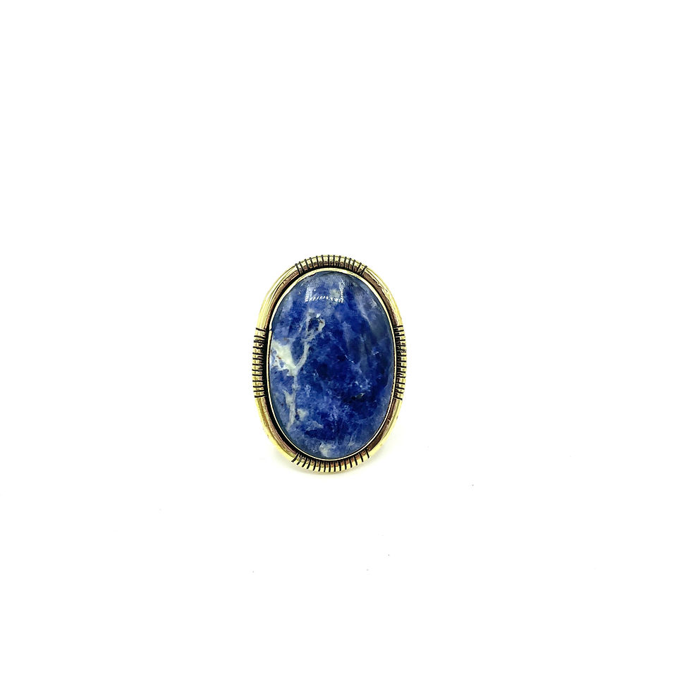 Miniature : Grande Bague en Bronze massif et pierre naturelle de Chrysocolle Péruvienne.