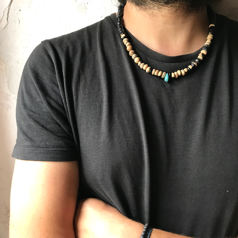 Miniature : Collier style plage homme turquoise beige et noir