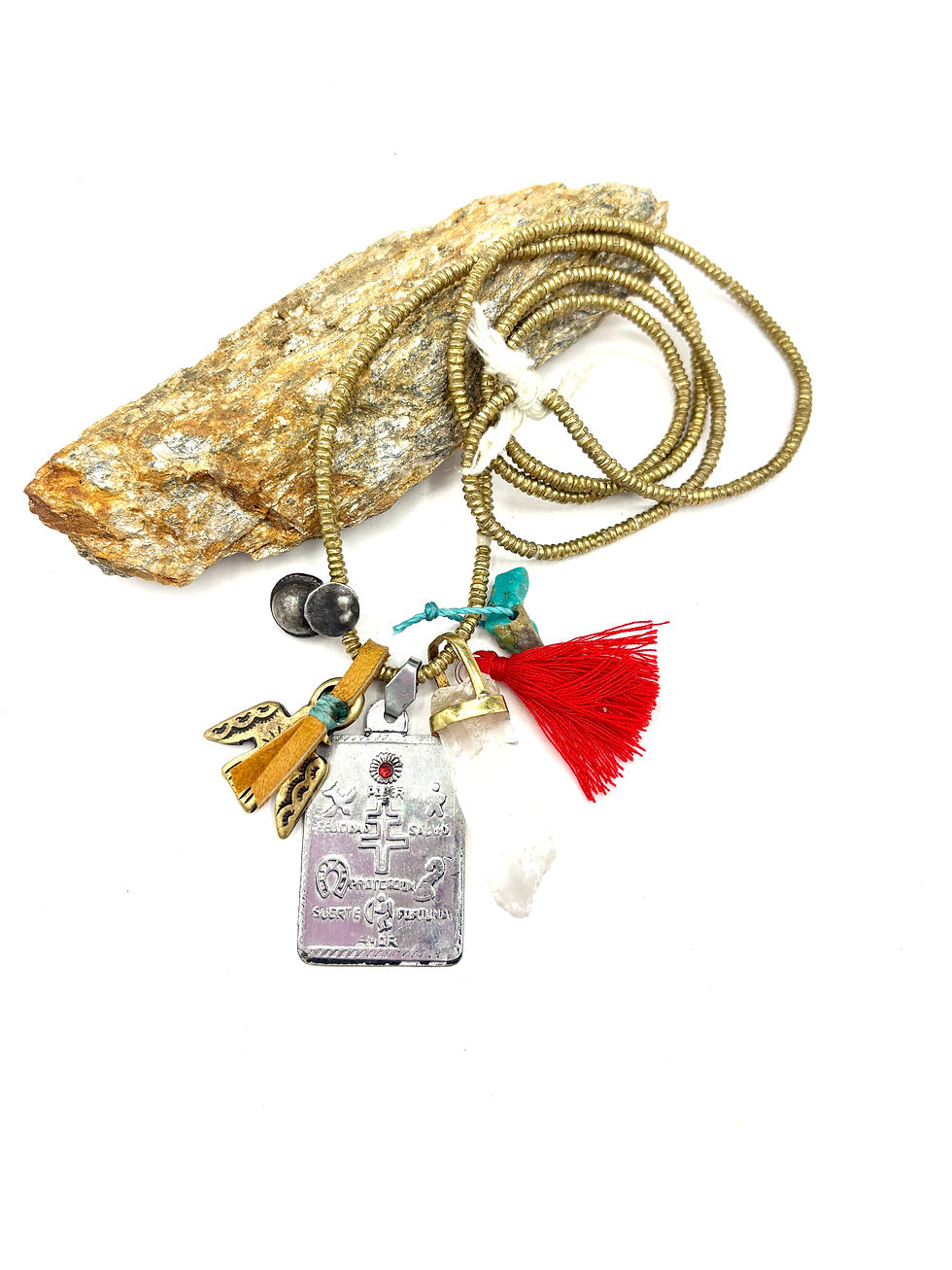 Collier grigri spirituel Protection Quartz et Aigle