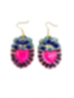 Boucles d'oreille mexicaines Coeur style exvoto roses et bleues
