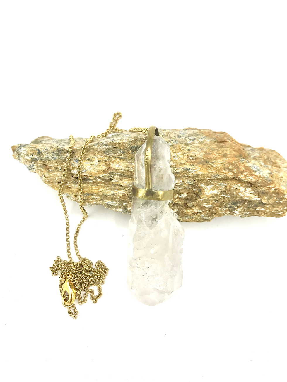Miniature : Grand Quartz serti bronze sur chaine argent plaquée or