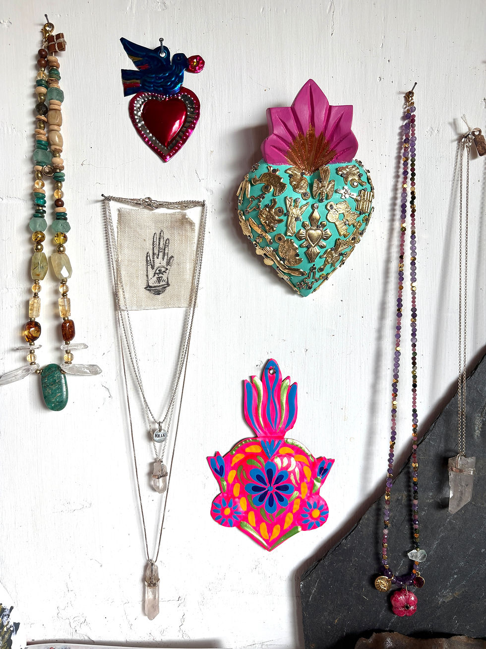Déco Ex voto sacré coeur mexicain en métal peint mat