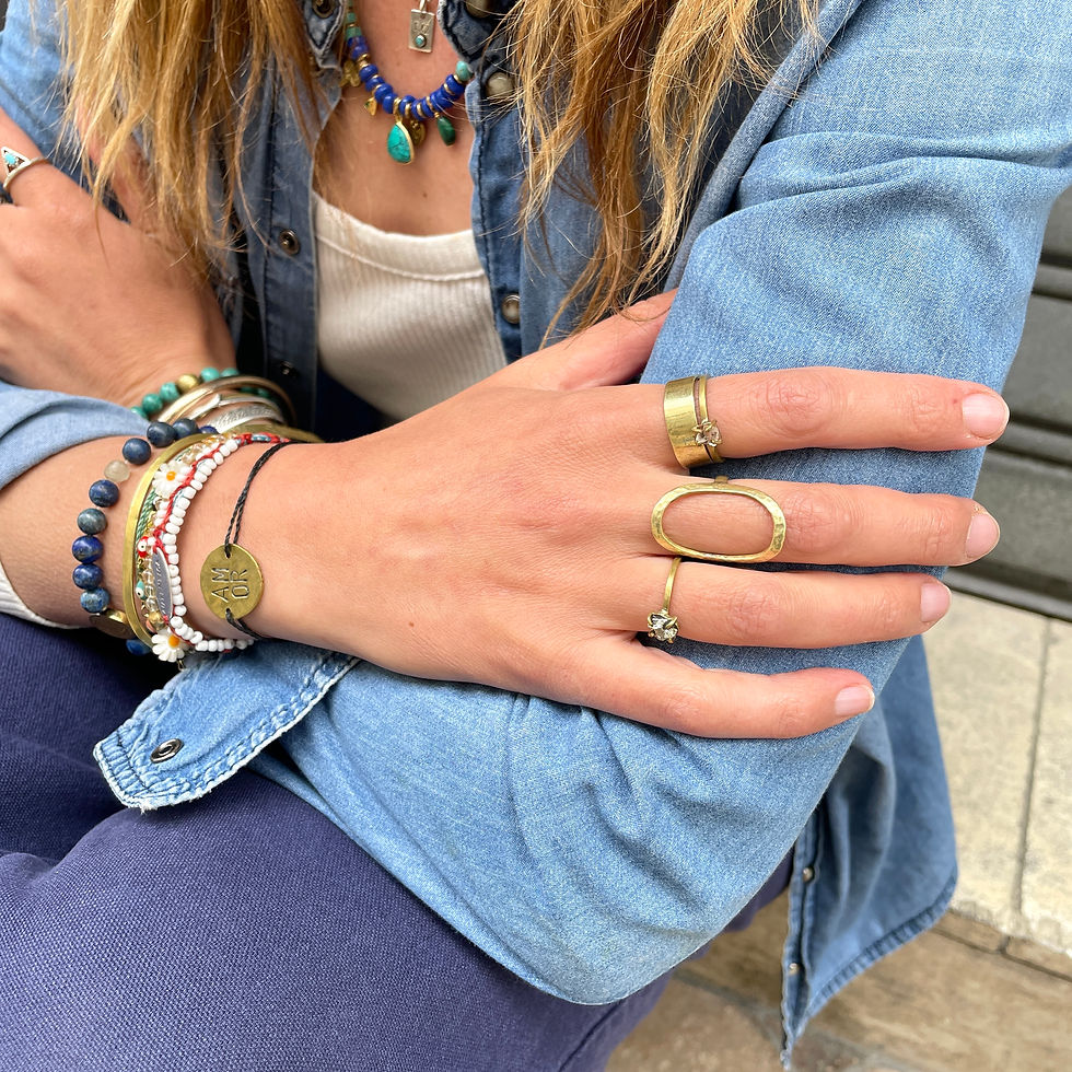 Quartz , Pyrite ou Améthyste bruts montés sur bague en bronze.