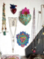 Déco murale Ex voto coeur mexicain en métal peint mat