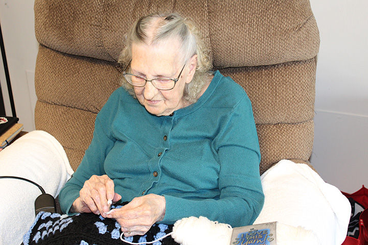 Kitty Johnson is a prolific crocheter. She crocheted 63 blankets over the last three years. Some were gifted to relatives and others were given as a thank you to staff members at Browns Valley Health Care Center where she has been a resident for the past three years.